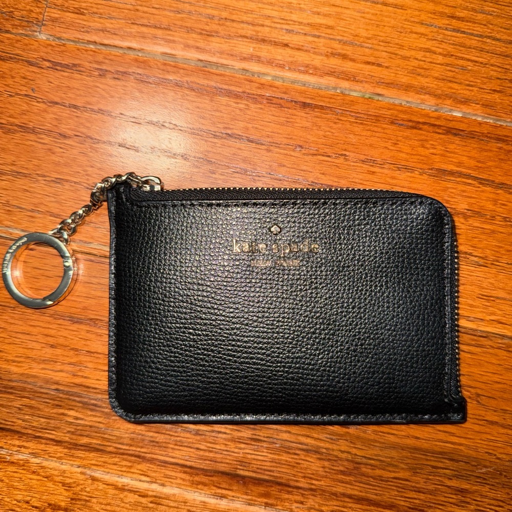 kate spade Black Leather Zip Card Holder with Key Ring